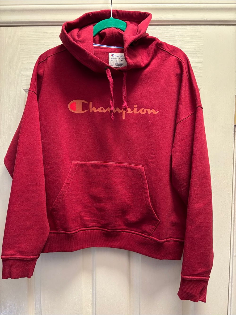 Champion Men’s Crimson Crewneck Hoodie with Logo
